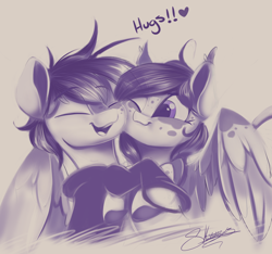 Size: 1280x1200 | Tagged: safe, artist:sketchiix3, oc, oc only, pegasus, pony, duo, hug, pegasus oc