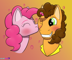 Size: 1506x1260 | Tagged: safe, artist:passionpanther, cheese sandwich, pinkie pie, earth pony, pony, g4, blushing, cheek kiss, couple, duo, female, heart, kissing, male, ship:cheesepie, shipping, straight