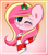 Size: 3272x3755 | Tagged: safe, artist:kittyrosie, oc, oc only, oc:rosa flame, pony, unicorn, christmas, clothes, heart, heart eyes, high res, holiday, holly, horn, looking at you, one eye closed, scarf, solo, striped scarf, unicorn oc, wingding eyes