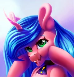 Size: 1436x1500 | Tagged: safe, artist:runettamontbelle, oc, oc only, pony, unicorn, collar, hooves on cheeks, looking at you, solo