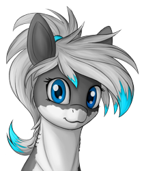 Size: 1350x1600 | Tagged: safe, artist:stray prey, oc, oc only, oc:lacera viscera, original species, shark, shark pony, blue eyes, bust, cute, eyelashes, gills, looking at you, ocbetes, portrait, scrunchie, simple background, smiling, solo, sternocleidomastoid, transparent background