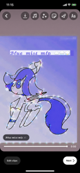 Size: 828x1792 | Tagged: safe, artist:enperry88, oc, oc only, oc:blue mist, pegasus, pony, blaze (coat marking), blue background, coat markings, collar, colored wings, facial markings, gem, pegasus oc, pony oc, raised hoof, simple background, socks (coat markings), two toned wings, white background, wings