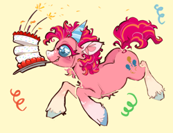 Size: 1280x983 | Tagged: safe, artist:caninecrypt, pinkie pie, earth pony, pony, g4, cake, female, food, heart, heart eyes, simple background, smiling, solo, wingding eyes