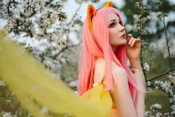 Size: 2200x1468 | Tagged: safe, artist:salacioussuccubus, fluttershy, human, g4, bare shoulders, clothes, cosplay, costume, female, irl, irl human, photo, solo
