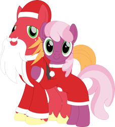 Size: 3211x3537 | Tagged: safe, artist:porygon2z, big macintosh, cheerilee, g4, christmas, clothes, costume, dress, fake beard, female, hat, high res, holiday, looking at you, male, mare, santa costume, santa hat, simple background, stallion, transparent background