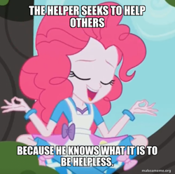 Size: 742x735 | Tagged: safe, edit, edited screencap, editor:lovetime17, screencap, pinkie pie, human, equestria girls, g4, my little pony equestria girls: summertime shorts, the art of friendship, crossover, reference, solo, the wanders, wander over yonder, zen