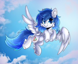 Size: 2784x2284 | Tagged: safe, artist:deraniel, oc, oc only, oc:graceful motion, pegasus, pony, cloud, female, flying, high res, mare, sky, smiling, solo