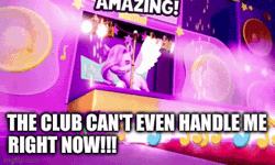 Size: 360x216 | Tagged: safe, edit, gameloft, pipp petals, pegasus, pony, g5, my little pony: mane merge, adorapipp, animated, caption, cute, dancing, female, game screencap, gif, image macro, imgflip, mare, pipp's dance party, solo, spread wings, stage, text, the club can't even handle me right now, wings
