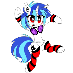 Size: 950x950 | Tagged: safe, artist:cutiesparke, dj pon-3, vinyl scratch, pony, unicorn, g4, chest fluff, clothes, ear piercing, earring, eyelashes, eyeshadow, female, fluffy, jewelry, makeup, open mouth, piercing, raised hoof, red eyes, simple background, socks, solo, striped socks, transparent background, vinyl's glasses, wristband
