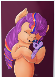 Size: 2480x3508 | Tagged: safe, artist:wolfcube333, sunny starscout, twilight sparkle, earth pony, pony, g5, belly, cute, female, high res, mane stripe sunny, plushie, solo, sunny and her heroine, sunnybetes