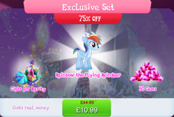 Size: 1267x857 | Tagged: safe, gameloft, idw, rainbow dash, deer, deer pony, peryton, reindeer, g4, my little pony: magic princess, antlers, bundle, bush, cloven hooves, costs real money, doe, english, female, folded wings, gem, guitar, idw showified, mobile game, musical instrument, numbers, reindeer dash, reindeerified, sale, solo, species swap, text, umbrella, wings