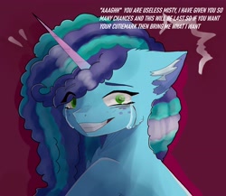 Size: 4031x3500 | Tagged: safe, artist:calaxsy, misty brightdawn, pony, unicorn, g5, abuse, crying, female, freckles, implied opaline arcana, internal screaming, mare, mistybuse, sad, solo