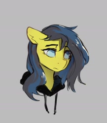 Size: 1720x1978 | Tagged: safe, artist:laymy, oc, oc only, pony, bust, clothes, commission, floppy ears, gray background, hoodie, no pupils, simple background, solo