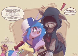 Size: 1979x1432 | Tagged: safe, artist:puyohh, izzy moonbow, sunny starscout, earth pony, pony, undead, unicorn, zombie, zombie pony, g5, cap, duo focus, female, hat, left 4 dead 2, mare, naive, not zipp storm, speech bubble, too dumb to live