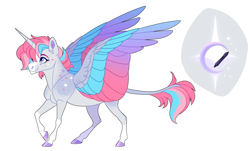 Size: 2900x1750 | Tagged: safe, artist:uunicornicc, oc, oc only, alicorn, pony, colored wings, female, mare, multicolored wings, simple background, solo, white background, wings
