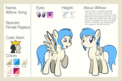 Size: 1920x1275 | Tagged: safe, artist:alexdti, oc, oc only, oc:willow song, pegasus, pony, female, folded wings, mare, open mouth, raised hoof, reference sheet, smiling, solo, spread wings, wings