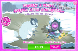 Size: 1962x1297 | Tagged: safe, gameloft, winterchilla, winterzilla, g4, my little pony: magic princess, advertisement, costs real money, english, fire, fire of friendship, four arms, hearth's warming, introduction card, mobile game, numbers, sale, sharp teeth, snow, solo, teeth, text, whiskers