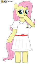 Size: 1148x2006 | Tagged: safe, artist:thread8, fluttershy, semi-anthro, g4, arm hooves, clothes, dress, school uniform, simple background, solo, transparent background, watermark