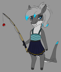 Size: 1200x1400 | Tagged: safe, artist:stray prey, oc, oc only, oc:lacera viscera, original species, shark, shark pony, anthro, unguligrade anthro, animal crossing, solo