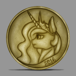 Size: 600x600 | Tagged: safe, artist:stray prey, princess celestia, g4, coin, sternocleidomastoid