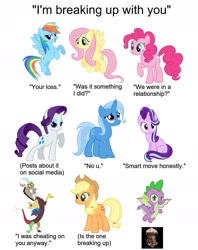 Size: 1569x1977 | Tagged: safe, edit, edited screencap, screencap, applejack, discord, fluttershy, pinkie pie, rainbow dash, rarity, spike, starlight glimmer, trixie, dragon, pegasus, pony, unicorn, g4, 1000 hours in ms paint, antlers, cloud, female, horn, horns, in character, male, mare, meme, mind blown, summer sun celebration, summer sunset, winged spike, wings