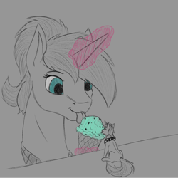 Size: 1100x1100 | Tagged: safe, artist:stray prey, oc, oc only, oc:altus bastion, oc:lucent, pony, unicorn, :p, duo, eating, food, ice cream, neckerchief, sternocleidomastoid, tongue out