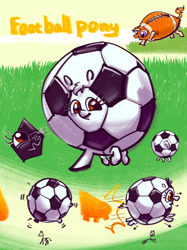 Size: 2048x2732 | Tagged: safe, artist:ja0822ck, ball pony, object pony, original species, pony, adorawat, american football, ball, cute, daaaaaaaaaaaw, football, grass, high res, i can't believe it's not badumsquish, kick, ponified, rule 85, soccer shoes, sports, wat