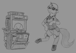 Size: 1280x902 | Tagged: safe, artist:stray prey, oc, oc only, oc:lucent, pony, unicorn, engineer, engineer (tf2), solo, sternocleidomastoid, team fortress 2