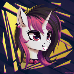 Size: 2000x2000 | Tagged: safe, artist:adagiostring, oc, oc only, pony, unicorn, bust, choker, commission, female, high res, horn, piercing, solo, spiked choker, unicorn oc