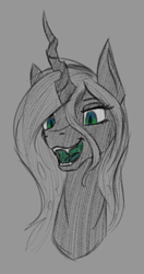 Size: 450x850 | Tagged: safe, artist:stray prey, queen chrysalis, changeling, changeling queen, g4, bust, fangs, green insides, open mouth, portrait, slit pupils, solo, sternocleidomastoid