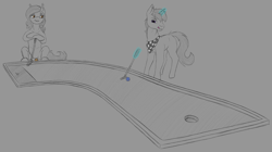 Size: 3650x2050 | Tagged: safe, artist:stray prey, oc, oc only, oc:flare, oc:lucent, bat pony, pony, unicorn, high res, minigolf, sternocleidomastoid