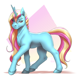 Size: 4000x4000 | Tagged: safe, artist:mykegreywolf, oc, oc only, oc:jewel, pony, unicorn, absurd resolution, cloven hooves, concave belly, female, horn, lidded eyes, mare, simple background, solo, unicorn oc, white background
