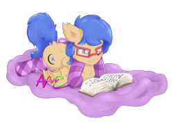 Size: 4960x3508 | Tagged: safe, artist:avacz, oc, oc only, oc:lunar saintly, bat pony, blanket, book, clothes, cute, disguise, disguised changeling, glasses, nerd, reading, relaxing, resting, simple background, socks, solo, striped socks, transparent background