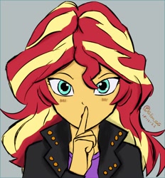 Size: 650x700 | Tagged: safe, artist:glim_gg, sunset shimmer, human, equestria girls, g4, bust, clothes, female, shhh, solo