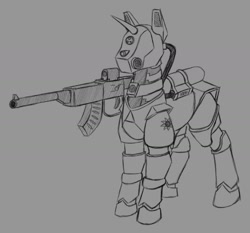 Size: 1280x1192 | Tagged: safe, artist:stray prey, pony, armor, gun, power armor, solo, weapon