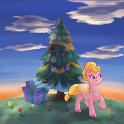 Size: 4096x4096 | Tagged: safe, artist:felldeal, phyllis cloverleaf, earth pony, pony, series:daily drawing december, g5, christmas, female, holiday, mare, solo, tree