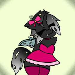 Size: 3072x3072 | Tagged: safe, artist:noxa, oc, changeling, changeling queen, anthro, bowties are cool, changeling queen oc, clothes, cute, dress, high res, ocbetes, solo