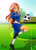 Size: 2268x3170 | Tagged: safe, artist:danielitamlp, sunset shimmer, human, equestria girls, g4, ball, bleachers, breasts, clothes, female, football, grass, high res, midriff, raised leg, shoes, shorts, signature, soccer field, socks, solo, sports, uniform