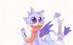 Size: 1143x720 | Tagged: dead source, safe, artist:shallen colovv✨👒, gallus, griffon, g4, adorable face, bole, clothes, confused, cute, fluffy, gallabetes, lovely, male, mr.snow, no source available, scarf, shovel, snowfield, solo focus, spread wings, standing, striped scarf, tail, tail wrap, umbrella, wings, younger