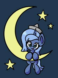 Size: 720x955 | Tagged: safe, artist:derp pone, derpibooru exclusive, princess luna, alicorn, pony, cartographer's cap, crescent moon, cute, female, filly, hat, looking at you, lunabetes, moon, smiling, smiling at you, solo, stars, tangible heavenly object, woona, younger