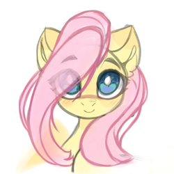 Size: 4096x4096 | Tagged: safe, alternate version, artist:jfrxd, fluttershy, pegasus, pony, absurd resolution, blushing, bust, cute, ear fluff, eye clipping through hair, eyebrows, eyebrows visible through hair, female, full face view, hair over one eye, looking at you, shyabetes, simple background, sketch, smiling, smiling at you, solo, stray strand, white background, white pupils