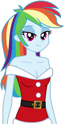 Size: 3116x5985 | Tagged: safe, artist:emeraldblast63, rainbow dash, human, equestria girls, g4, bare shoulders, christmas, clothes, costume, female, holiday, lidded eyes, santa costume, sexy, sexy santa costume, simple background, solo, transparent background