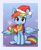 Size: 2000x2448 | Tagged: safe, artist:kaf_pone, rainbow dash, pegasus, pony, g4, chest fluff, christmas, clothes, cute, daaaaaaaaaaaw, dashabetes, female, hat, high res, holiday, looking at you, mare, mouth hold, one ear down, present, santa hat, scarf, sitting, smiling, solo, spread wings, wings