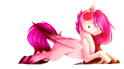 Size: 2972x1656 | Tagged: safe, artist:prettyshinegp, oc, oc only, pegasus, pony, eyes closed, female, flower, flower in hair, mare, pegasus oc, simple background, solo, transparent background