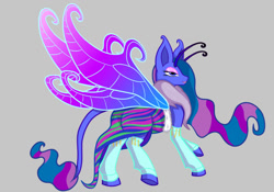 Size: 1500x1050 | Tagged: safe, artist:darknazawrath, oc, oc only, pony, butterfly wings, chest fluff, clothes, colored hooves, dress, female, gray background, simple background, smiling, solo, wings