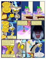 Size: 612x792 | Tagged: safe, artist:newbiespud, edit, edited screencap, screencap, discord, lord tirek, rainbow dash, spike, centaur, draconequus, dragon, pegasus, pony, taur, comic:friendship is dragons, g4, the return of harmony, twilight's kingdom, what about discord?, angry, comic, dialogue, friendship throne, jewelry, necklace, nose piercing, nose ring, piercing, screencap comic