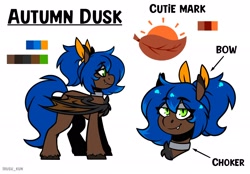 Size: 2048x1423 | Tagged: safe, artist:lrusu, oc, oc only, oc:autumn dusk, bat pony, pony, chest fluff, choker, lidded eyes, looking at you, reference sheet, simple background, smiling, solo, white background