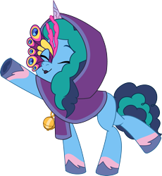 Size: 2441x2648 | Tagged: safe, artist:frownfactory, misty brightdawn, pony, unicorn, g5, my little pony: tell your tale, nightmare night party, spoiler:g5, spoiler:my little pony: tell your tale, spoiler:tyts01e30, amulet, clothes, costume, dancing, eyes closed, female, high res, horn, jewelry, mare, mask, medallion, necklace, nightmare night, nightmare night costume, simple background, solo, transparent background, vector