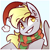 Size: 4500x4500 | Tagged: safe, artist:pointdelta, derpy hooves, pegasus, pony, g4, blue background, bust, christmas, clothes, cyan background, grin, hat, holiday, portrait, santa hat, scarf, simple background, smiling, solo, striped scarf