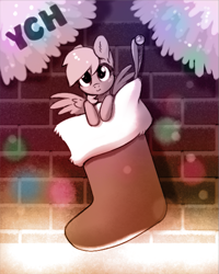 Size: 695x869 | Tagged: safe, artist:28gooddays, pegasus, pony, brick wall, christmas, christmas stocking, commission, holiday, monochrome, solo, tiny, tiny ponies, ych sketch, your character here